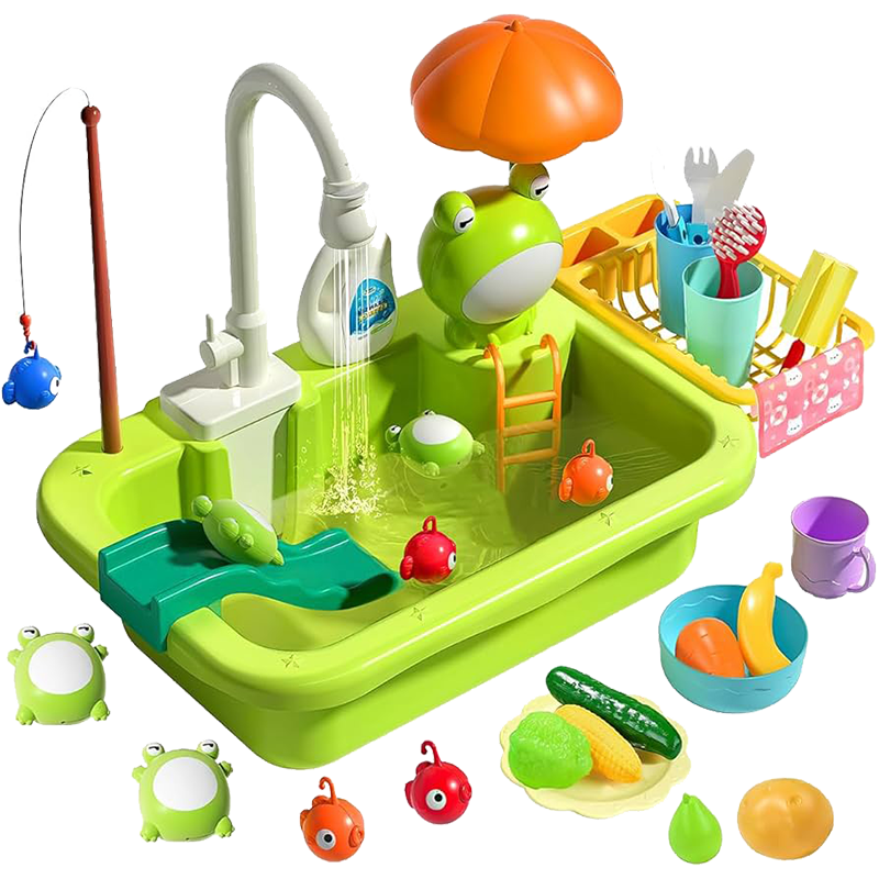 Évier de jeu CUTE avec eau courante, jouets d'évier de cuisine avec robinet électrique amélioré